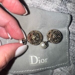 Dior Secret Cannage Tribales Gold Tone Pearl Metal Stud Earrings